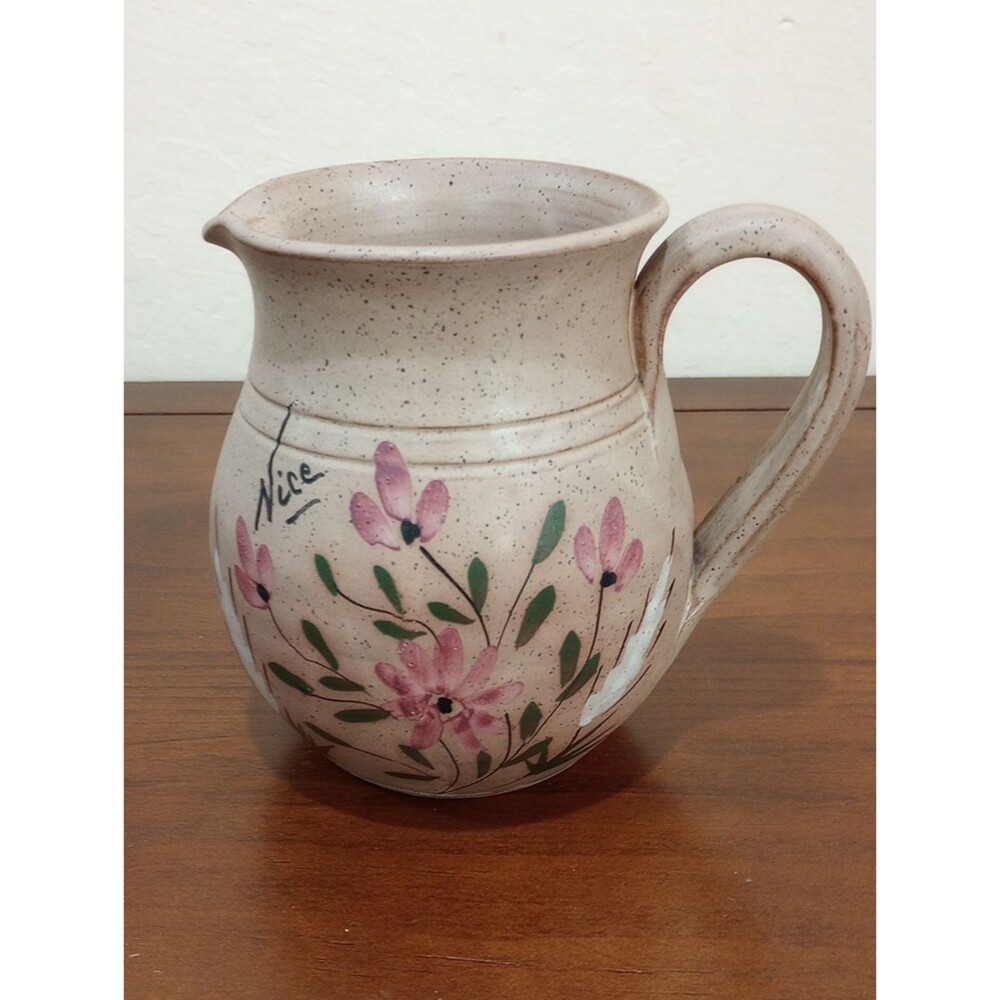 Hand-Painted Floral Pottery Jug/Vase - Vintage!